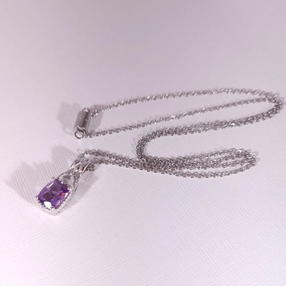 Amethyst Rose de France Pendant Necklace & Stainless Steel Chain
